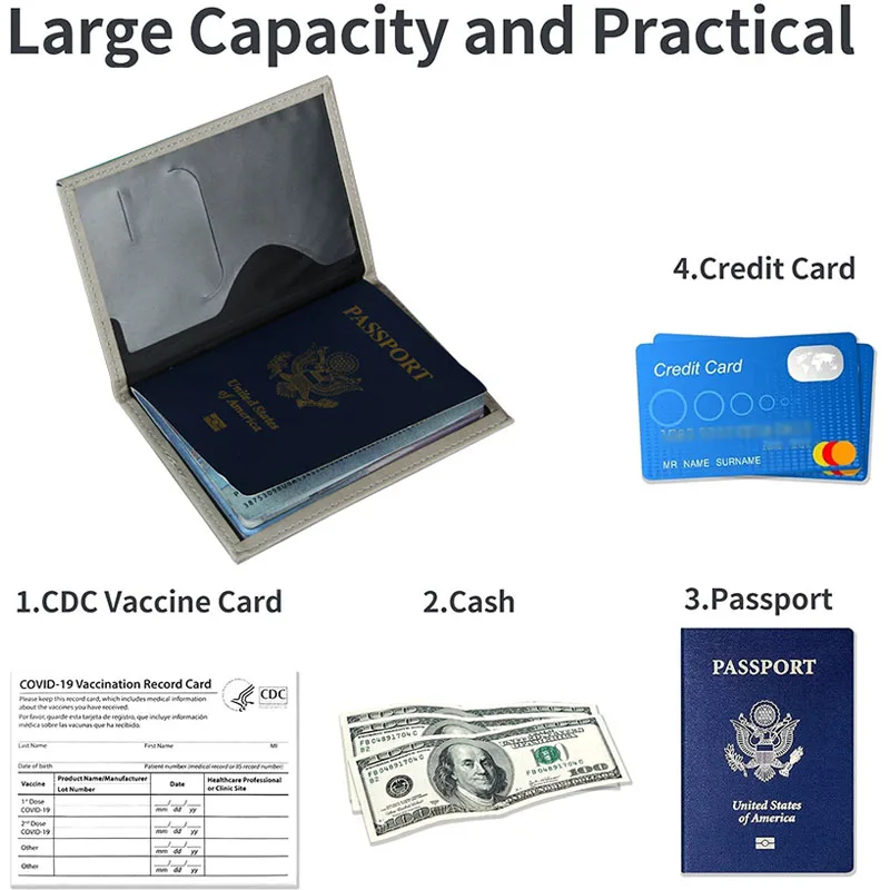 PU Leather Passport Cover For Men & Women World Map Travel Passport Case Organizer - Protective Card Holder ID Document Covers