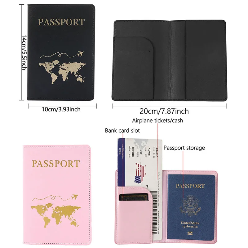 PU Leather Passport Cover For Men & Women World Map Travel Passport Case Organizer - Protective Card Holder ID Document Covers