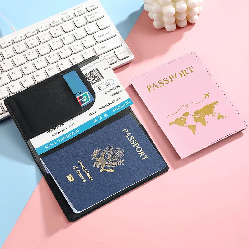 PU Leather Passport Cover For Men & Women World Map Travel Passport Case Organizer - Protective Card Holder ID Document Covers