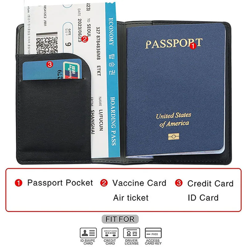 PU Leather Passport Cover For Men & Women World Map Travel Passport Case Organizer - Protective Card Holder ID Document Covers