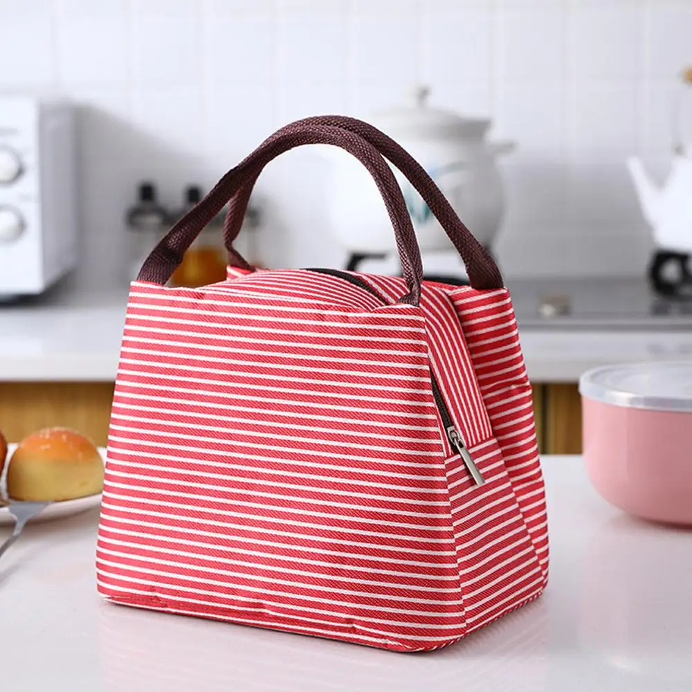Stripes Lunch Bag For Women Isothermal Bag Packaged Food Thermal Bags Thermo Pouch Kids Lunch Bag Refrigerator Bag