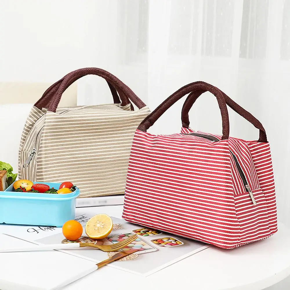 Stripes Lunch Bag For Women Isothermal Bag Packaged Food Thermal Bags Thermo Pouch Kids Lunch Bag Refrigerator Bag