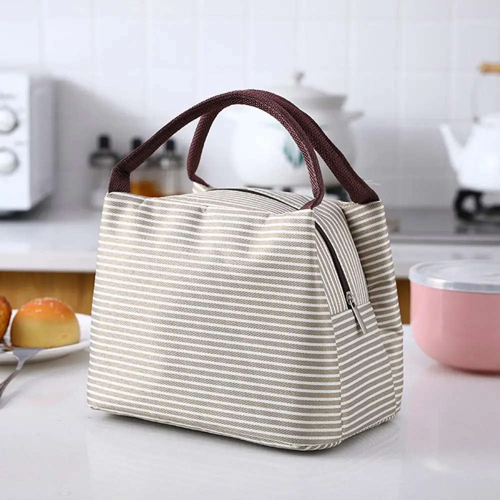 Stripes Lunch Bag For Women Isothermal Bag Packaged Food Thermal Bags Thermo Pouch Kids Lunch Bag Refrigerator Bag
