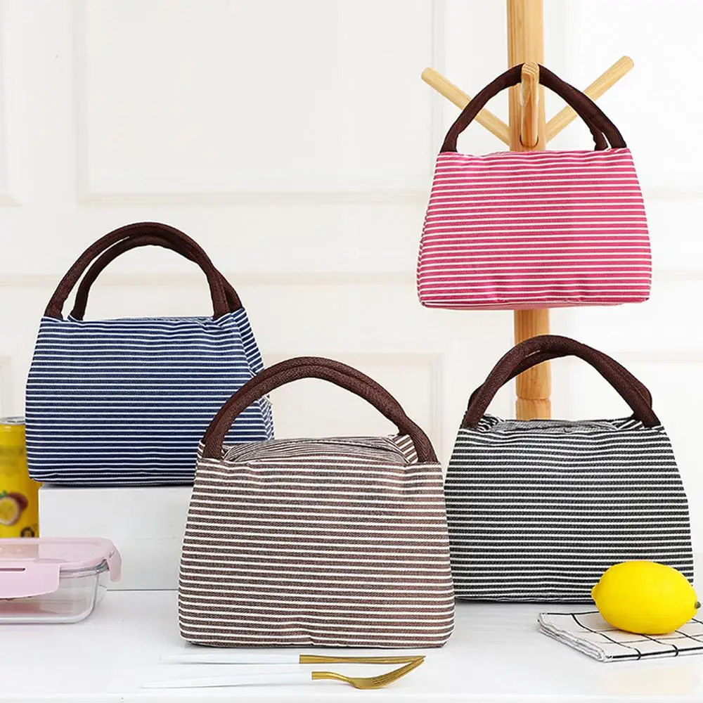 Stripes Lunch Bag For Women Isothermal Bag Packaged Food Thermal Bags Thermo Pouch Kids Lunch Bag Refrigerator Bag