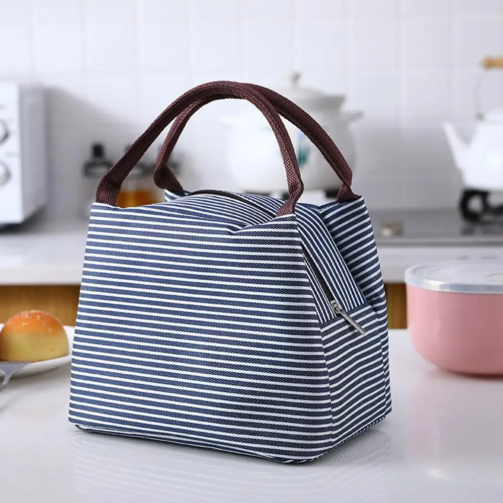 Stripes Lunch Bag For Women Isothermal Bag Packaged Food Thermal Bags Thermo Pouch Kids Lunch Bag Refrigerator Bag