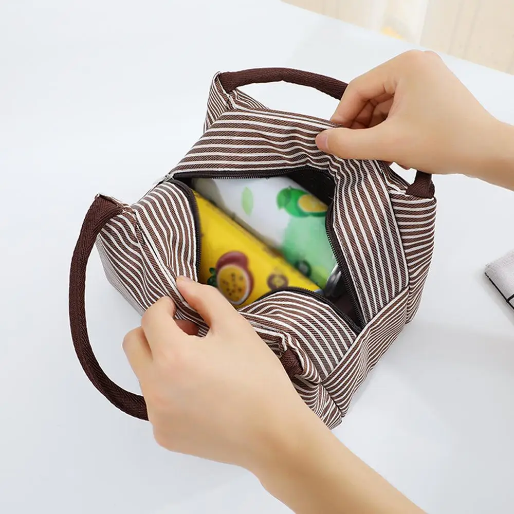 Stripes Lunch Bag For Women Isothermal Bag Packaged Food Thermal Bags Thermo Pouch Kids Lunch Bag Refrigerator Bag