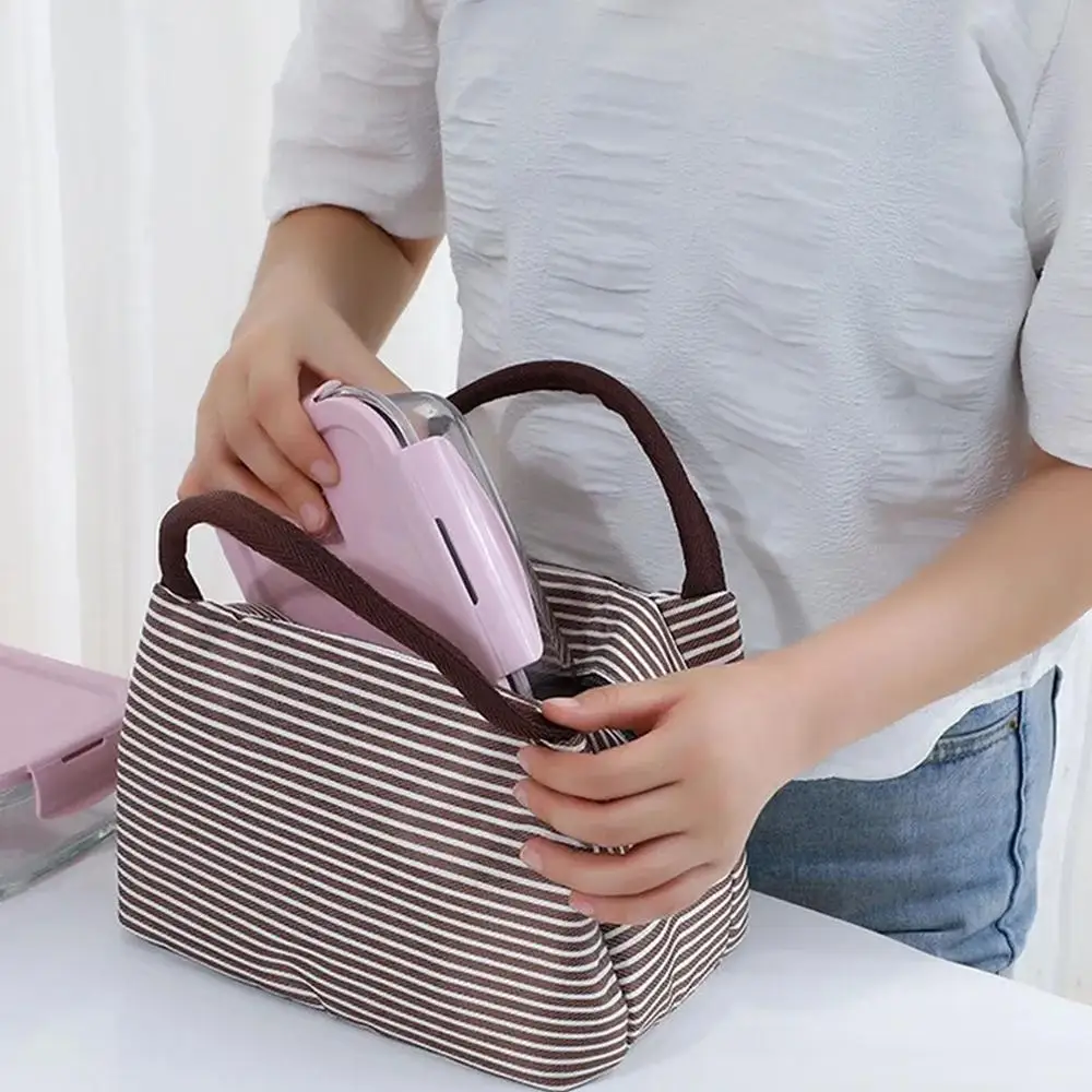 Stripes Lunch Bag For Women Isothermal Bag Packaged Food Thermal Bags Thermo Pouch Kids Lunch Bag Refrigerator Bag