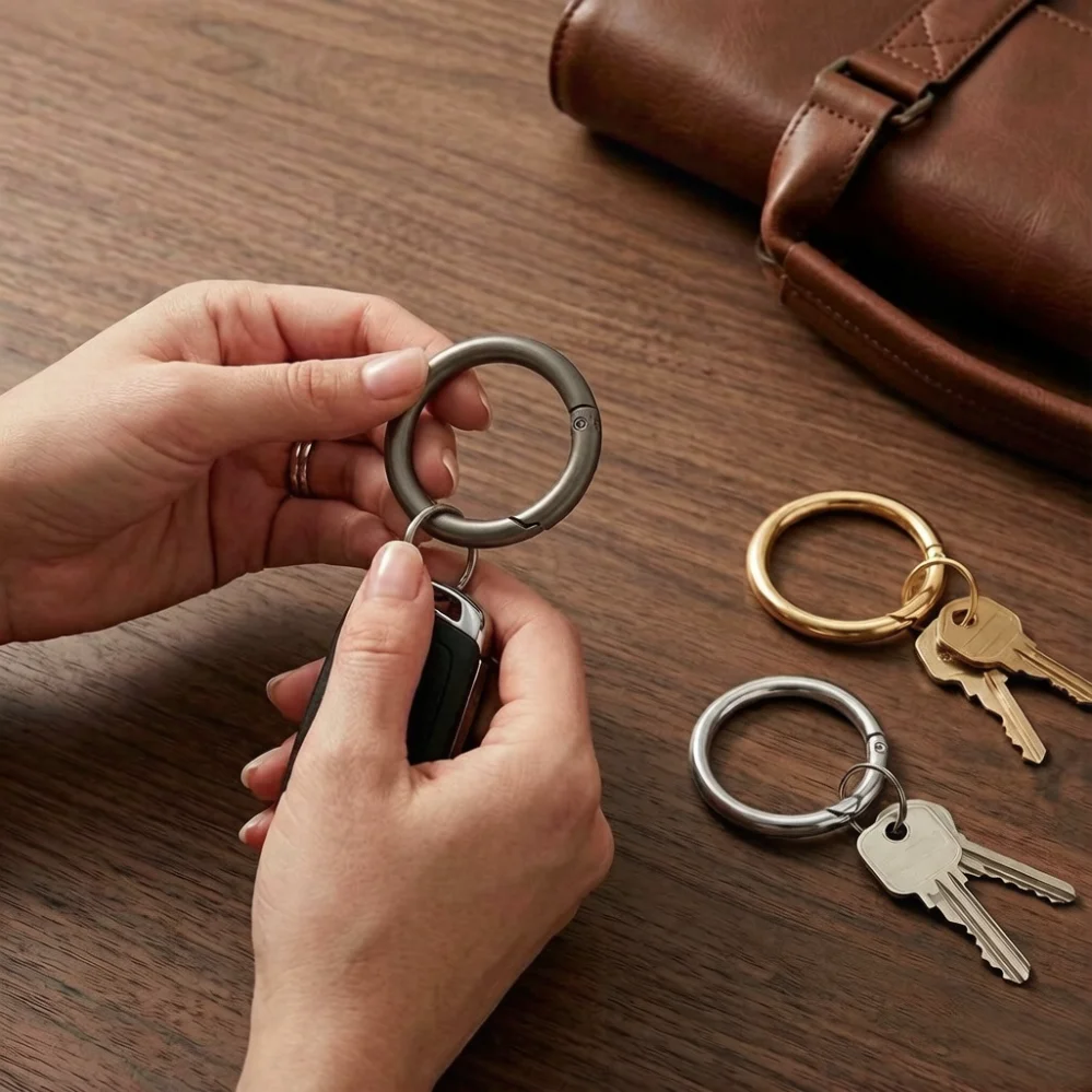 5-50Pcs Alloy Round Ring Key Chains Spring Clasps Bag Hanger Hooks for Purse Bag Open Carabiner Buckles Connectors DIY Jewelry