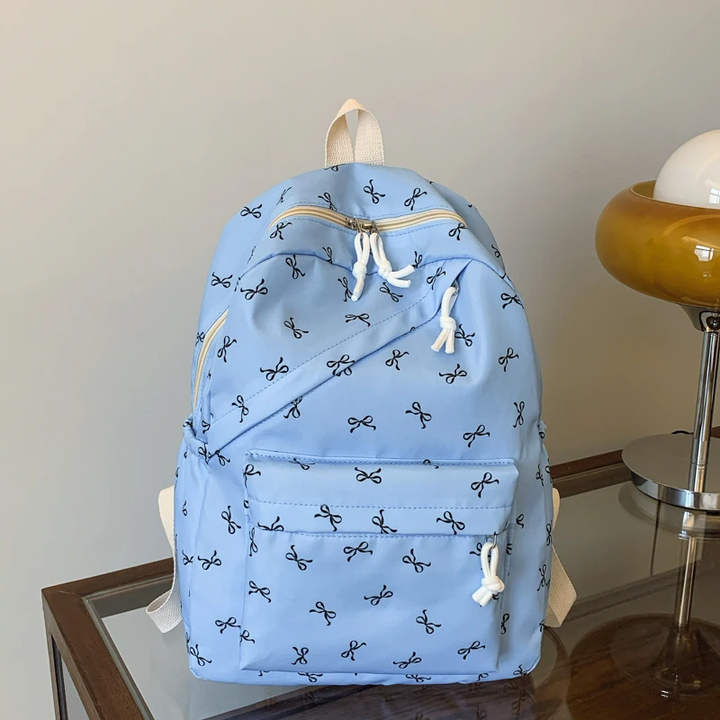 Fashionable Cute Backpack Bow Print Bookbag with Laptop Protection Adjustable Straps Laptop Backpack for Back To School Season