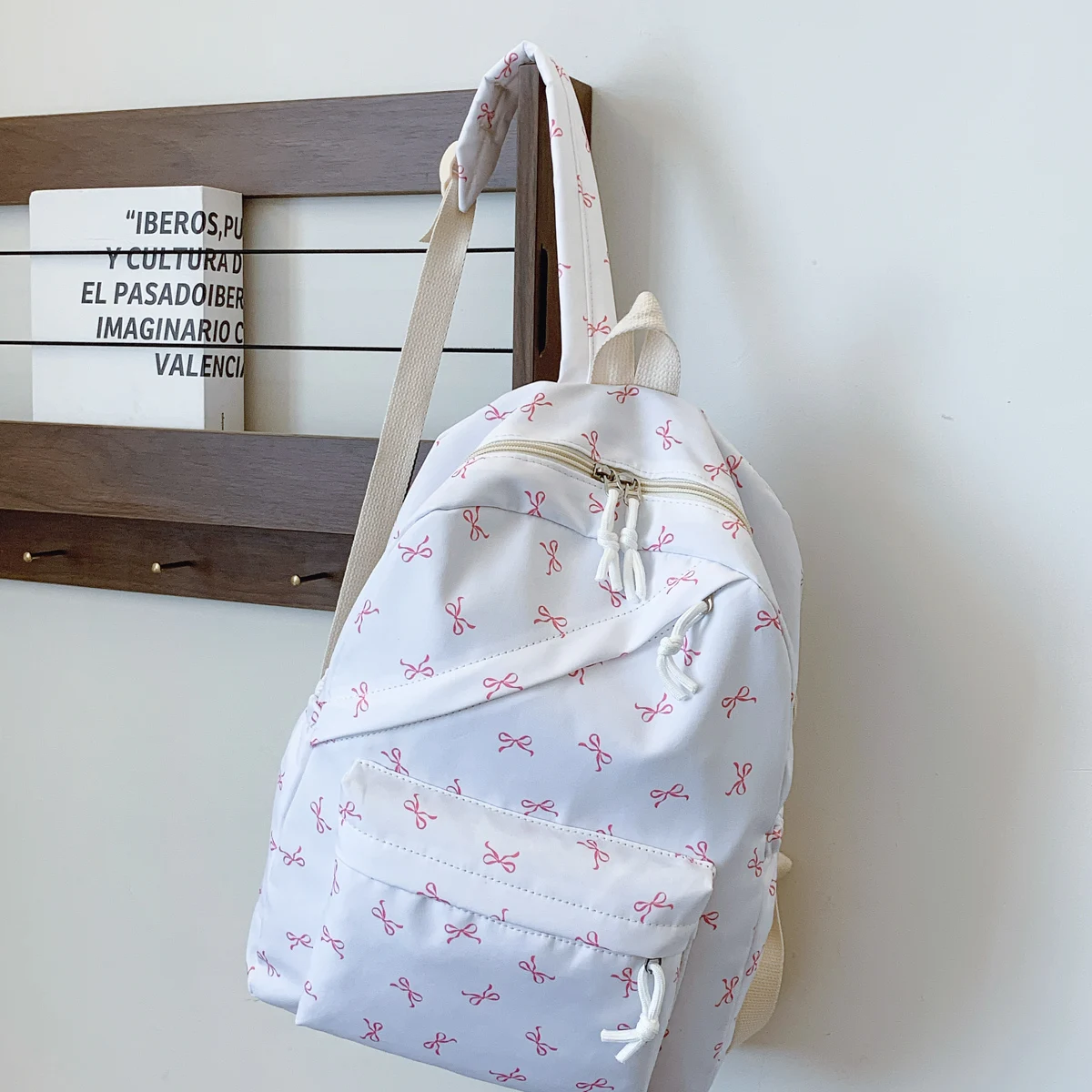 Fashionable Cute Backpack Bow Print Bookbag with Laptop Protection Adjustable Straps Laptop Backpack for Back To School Season
