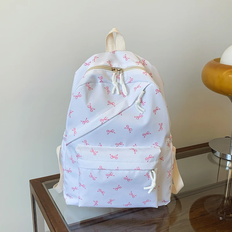 Fashionable Cute Backpack Bow Print Bookbag with Laptop Protection Adjustable Straps Laptop Backpack for Back To School Season