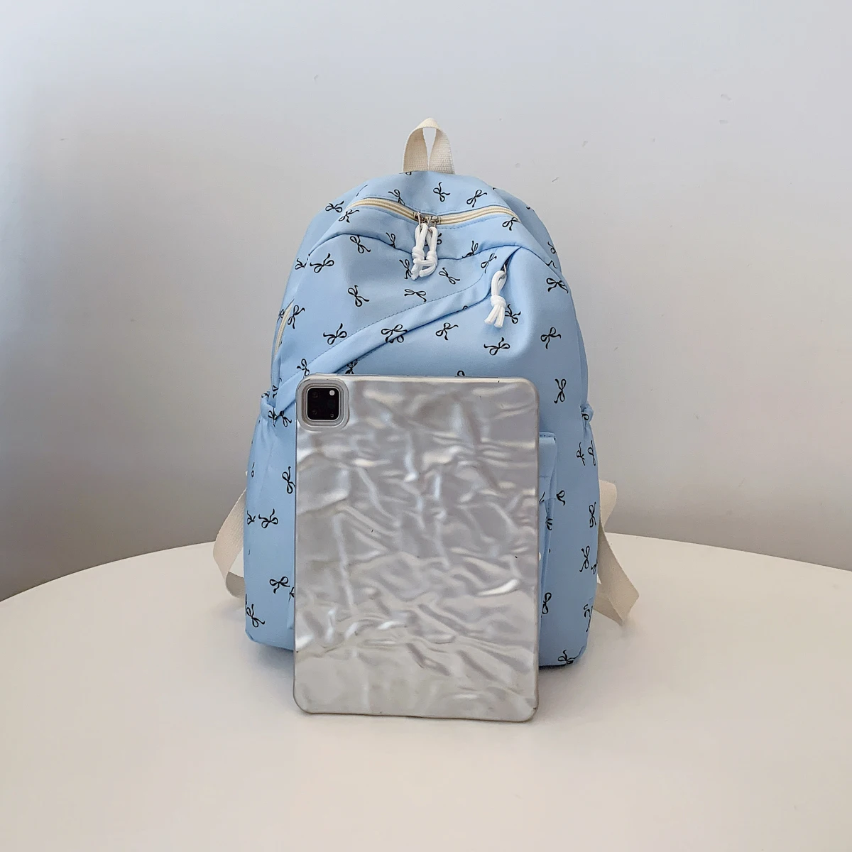 Fashionable Cute Backpack Bow Print Bookbag with Laptop Protection Adjustable Straps Laptop Backpack for Back To School Season