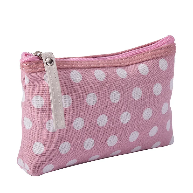 Canvas Dot Print Makeup Bag Women Cosmetic Bags Toiletry Bag Phone Organizer Key Phone Pouch Coin Purse Travel Cosmetic Bag