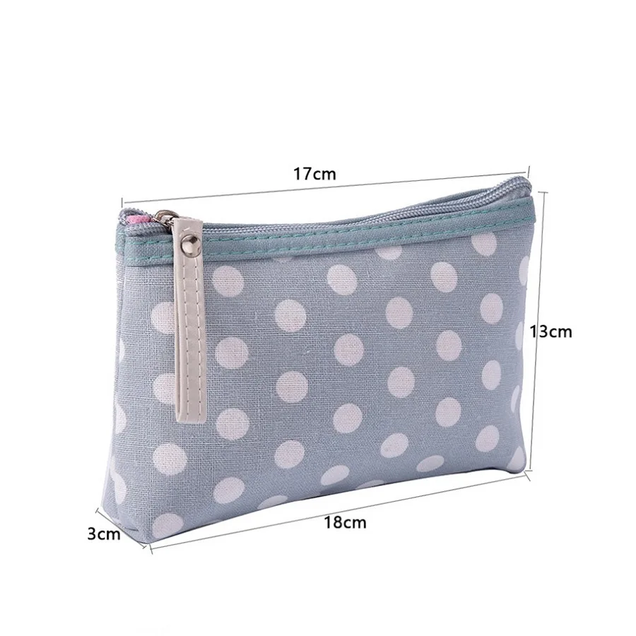 Canvas Dot Print Makeup Bag Women Cosmetic Bags Toiletry Bag Phone Organizer Key Phone Pouch Coin Purse Travel Cosmetic Bag