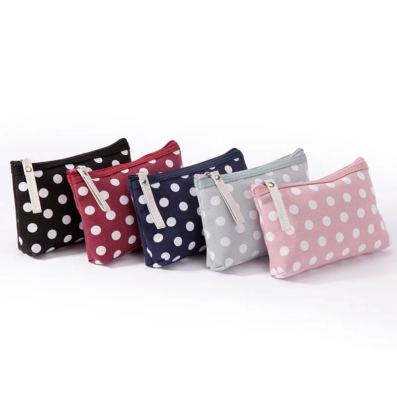 Canvas Dot Print Makeup Bag Women Cosmetic Bags Toiletry Bag Phone Organizer Key Phone Pouch Coin Purse Travel Cosmetic Bag