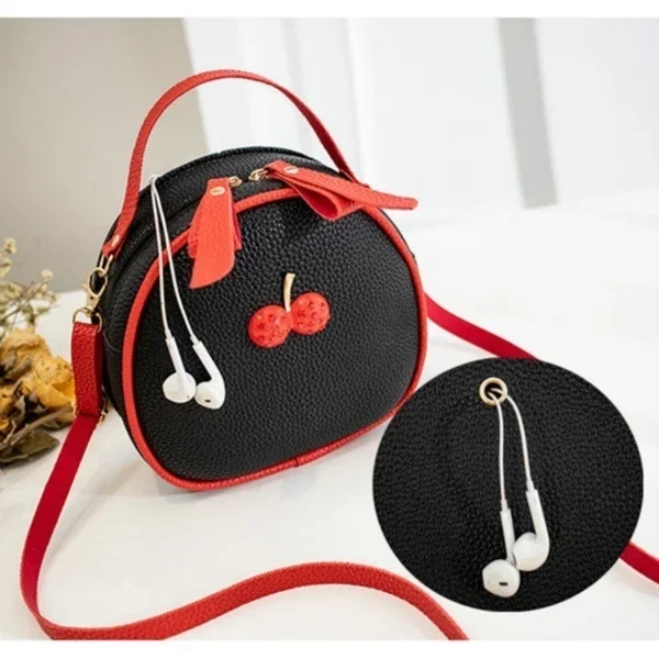Fashion Cherry Pattern Sweet Girls Small Round Bag Handbag Simple Casual Student Mini Travel Backpack Handbags Shoulder Bags