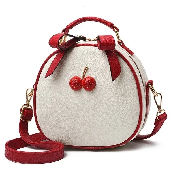 Fashion Cherry Pattern Sweet Girls Small Round Bag Handbag Simple Casual Student Mini Travel Backpack Handbags Shoulder Bags