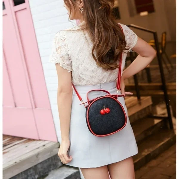 Fashion Cherry Pattern Sweet Girls Small Round Bag Handbag Simple Casual Student Mini Travel Backpack Handbags Shoulder Bags