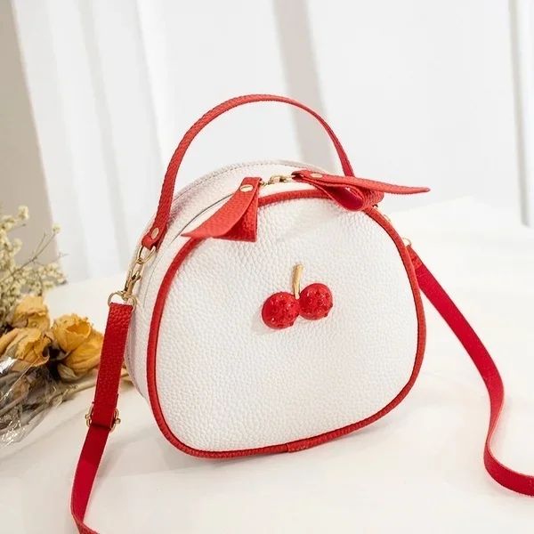 Fashion Cherry Pattern Sweet Girls Small Round Bag Handbag Simple Casual Student Mini Travel Backpack Handbags Shoulder Bags