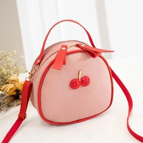 Fashion Cherry Pattern Sweet Girls Small Round Bag Handbag Simple Casual Student Mini Travel Backpack Handbags Shoulder Bags