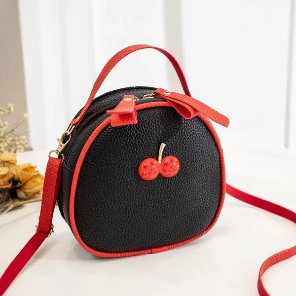 Fashion Cherry Pattern Sweet Girls Small Round Bag Handbag Simple Casual Student Mini Travel Backpack Handbags Shoulder Bags