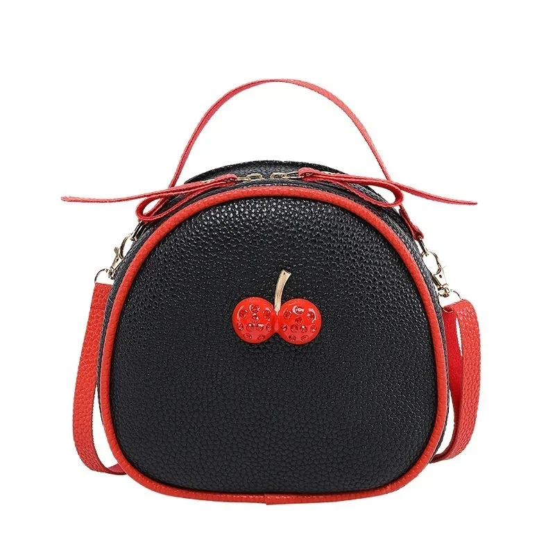 Fashion Cherry Pattern Sweet Girls Small Round Bag Handbag Simple Casual Student Mini Travel Backpack Handbags Shoulder Bags