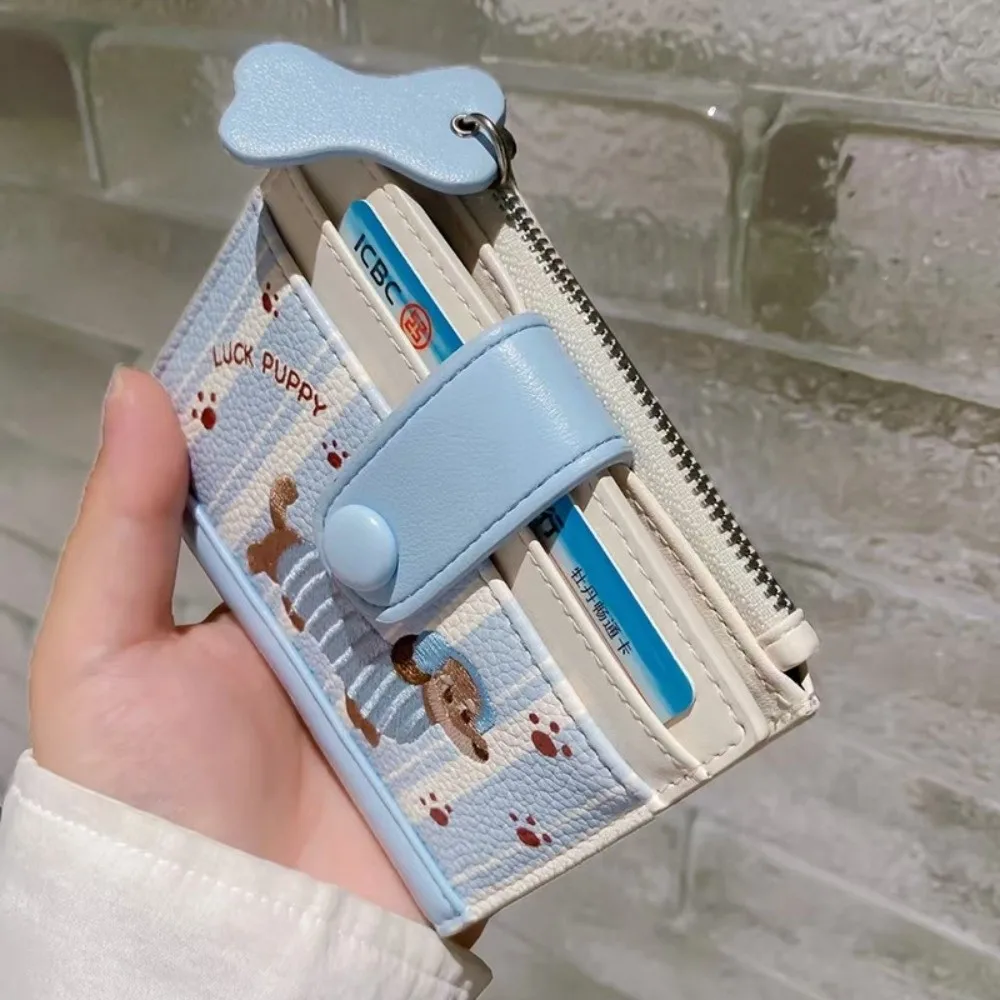 Ins Dachshund Embroidery Short Wallet Dopamine Color Cartoon Dog Card Bag PU Zipper Coin Purse Women Girl