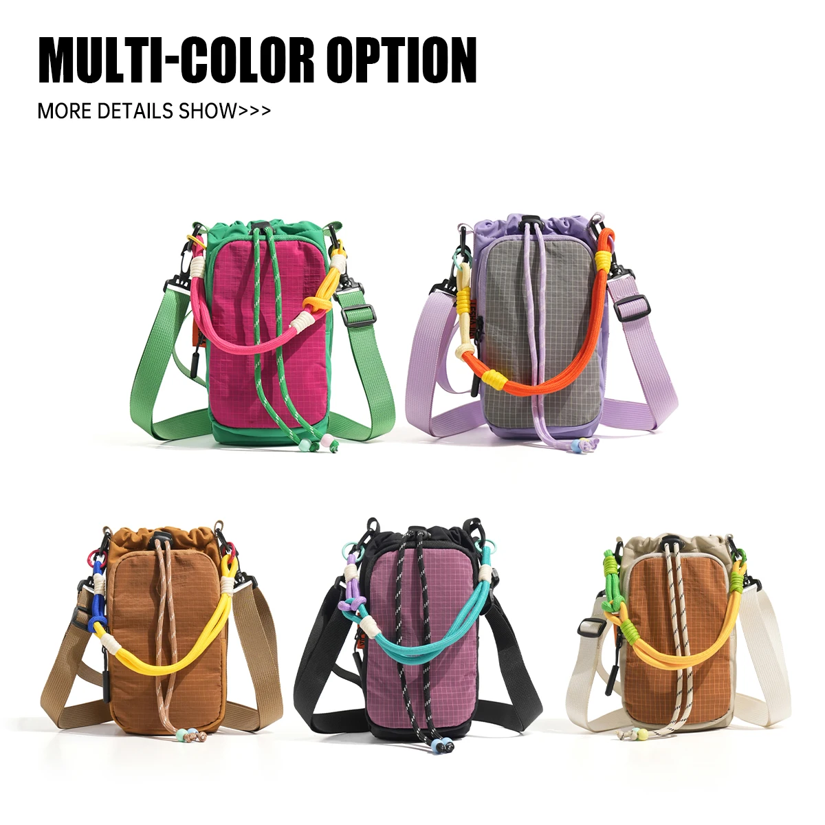 Dopamine Crossbody Water Bottle Bag 2026 New Model Portable Large Capacity Phone Bag Waterproof Water Bottle Bag for Students