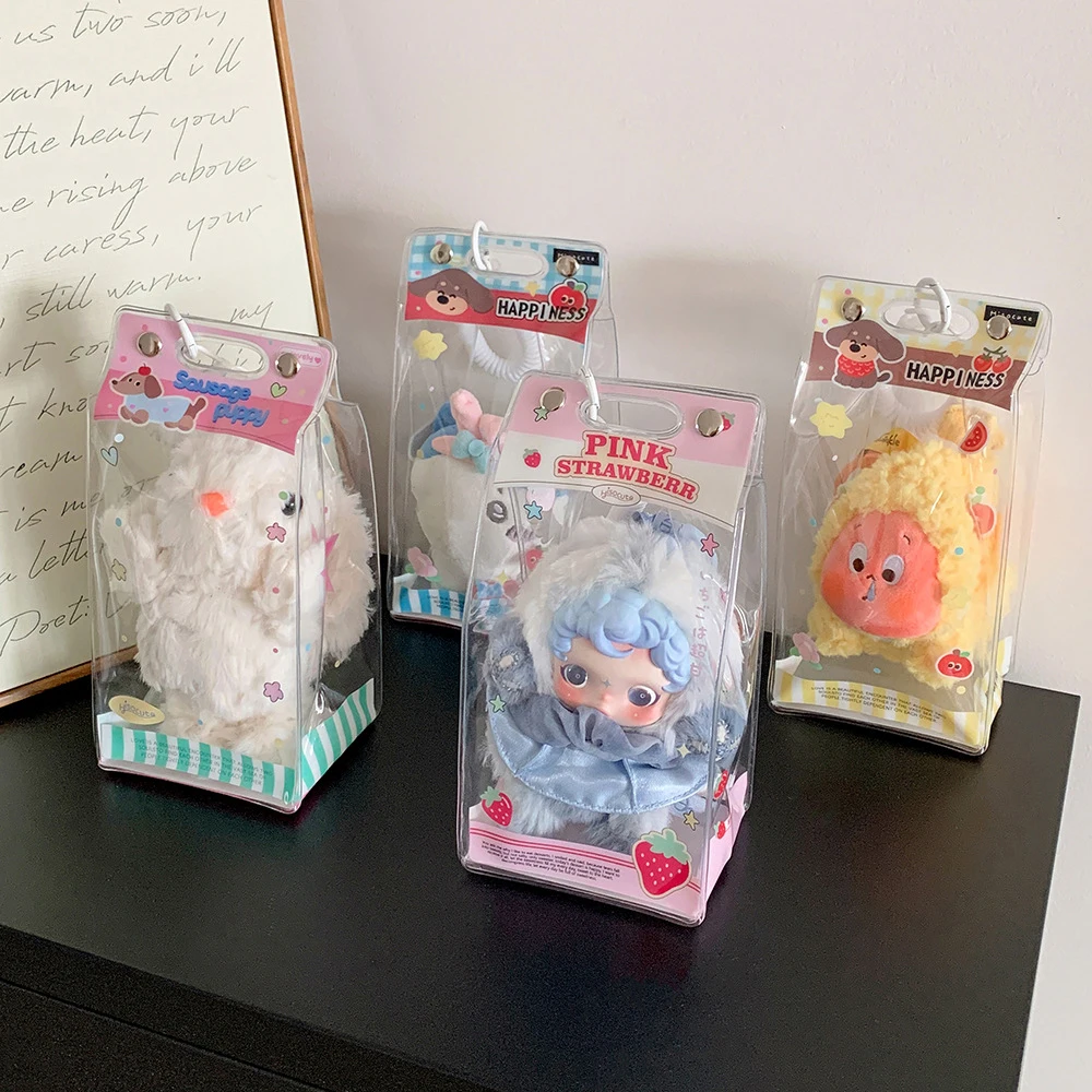 Cartoon Four Clover PVC Transparent Backpack Pendant Keychain Doll Bag Cute Storage Anime Figure Decoration Display Bag GirlGift