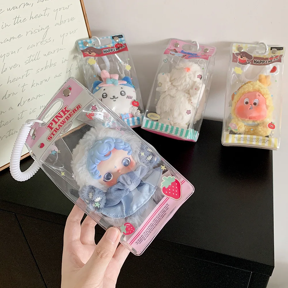 Cartoon Four Clover PVC Transparent Backpack Pendant Keychain Doll Bag Cute Storage Anime Figure Decoration Display Bag GirlGift