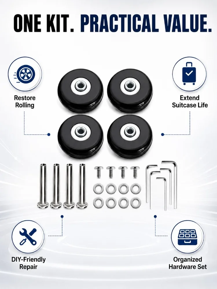 Luggage Wheels Replacement Black Rubber Universal Casters Fix Noisy Broken Suitcase Spinner Repair Parts Kit for Travel DIY User