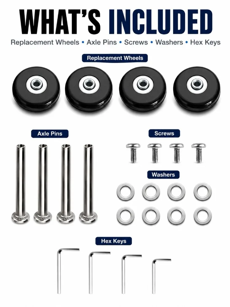 Luggage Wheels Replacement Black Rubber Universal Casters Fix Noisy Broken Suitcase Spinner Repair Parts Kit for Travel DIY User