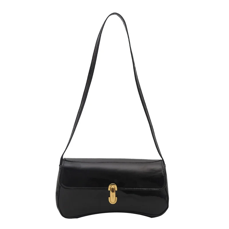 Stylish Wine Red Patent Leather Women Underarm Bag, Sleek Sling Purse with Gold Turn Lock Women's Daily Handbags Shoulder Bags