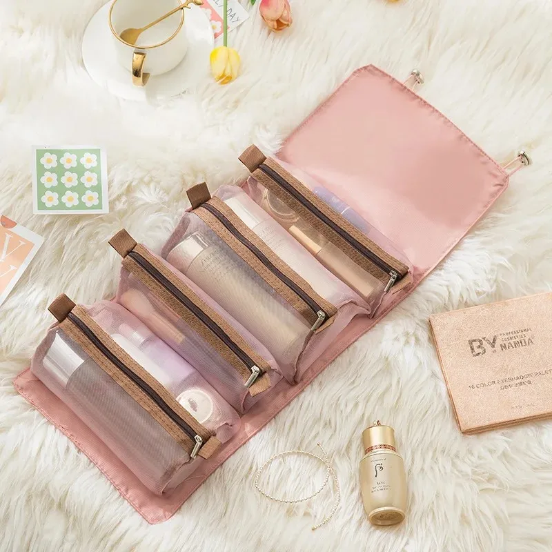 Detachable Cosmetic Bag Portable Large Capacity 4 in 1 Makeup Bags Portable Folding Travel Cosmetics Storage Toiletry Bag