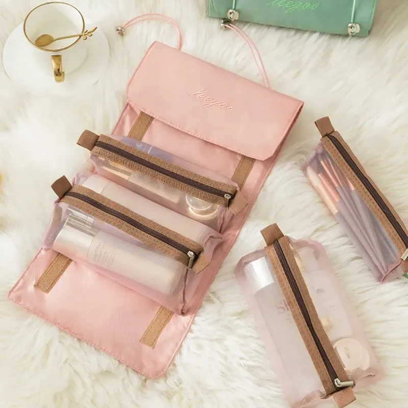 Detachable Cosmetic Bag Portable Large Capacity 4 in 1 Makeup Bags Portable Folding Travel Cosmetics Storage Toiletry Bag