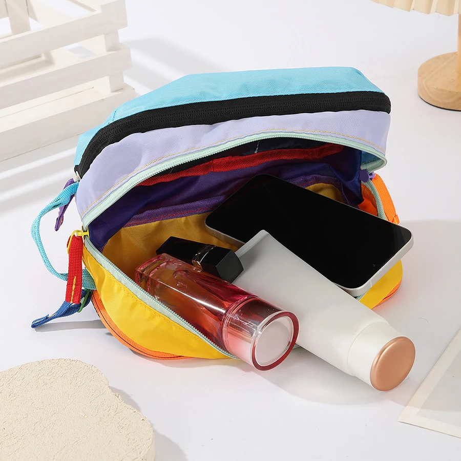 Large Capacity Lightweight Makeup Toiletry Travel Bag Dopamine-Colored Travel Shoulder Bag Waterproof Nylon Toiletry Hanging Ba