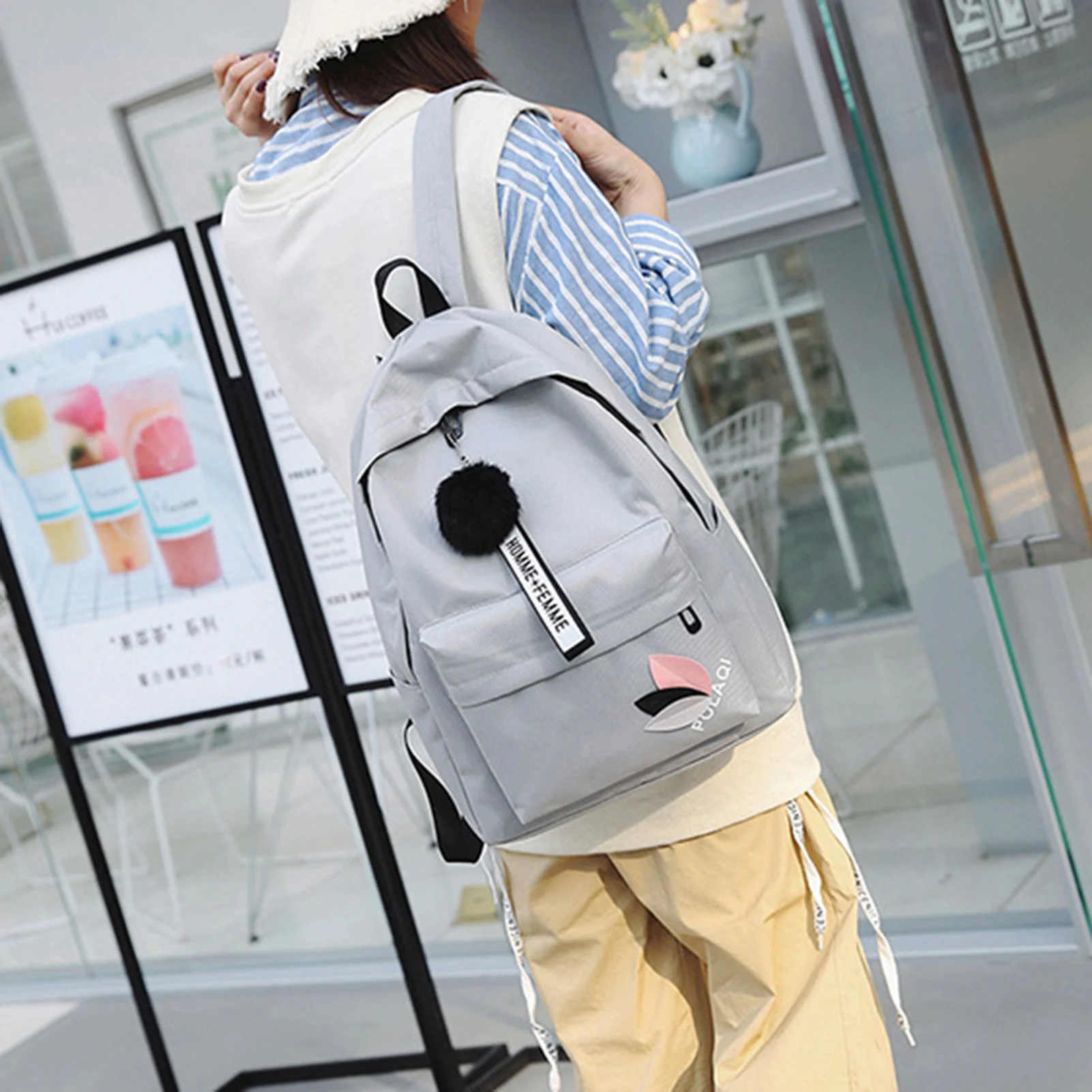 Women's Canvas Backpack for Junior High School Students Triangular Reinforcement Canvas Backpack Waterproof Canvas Backpack