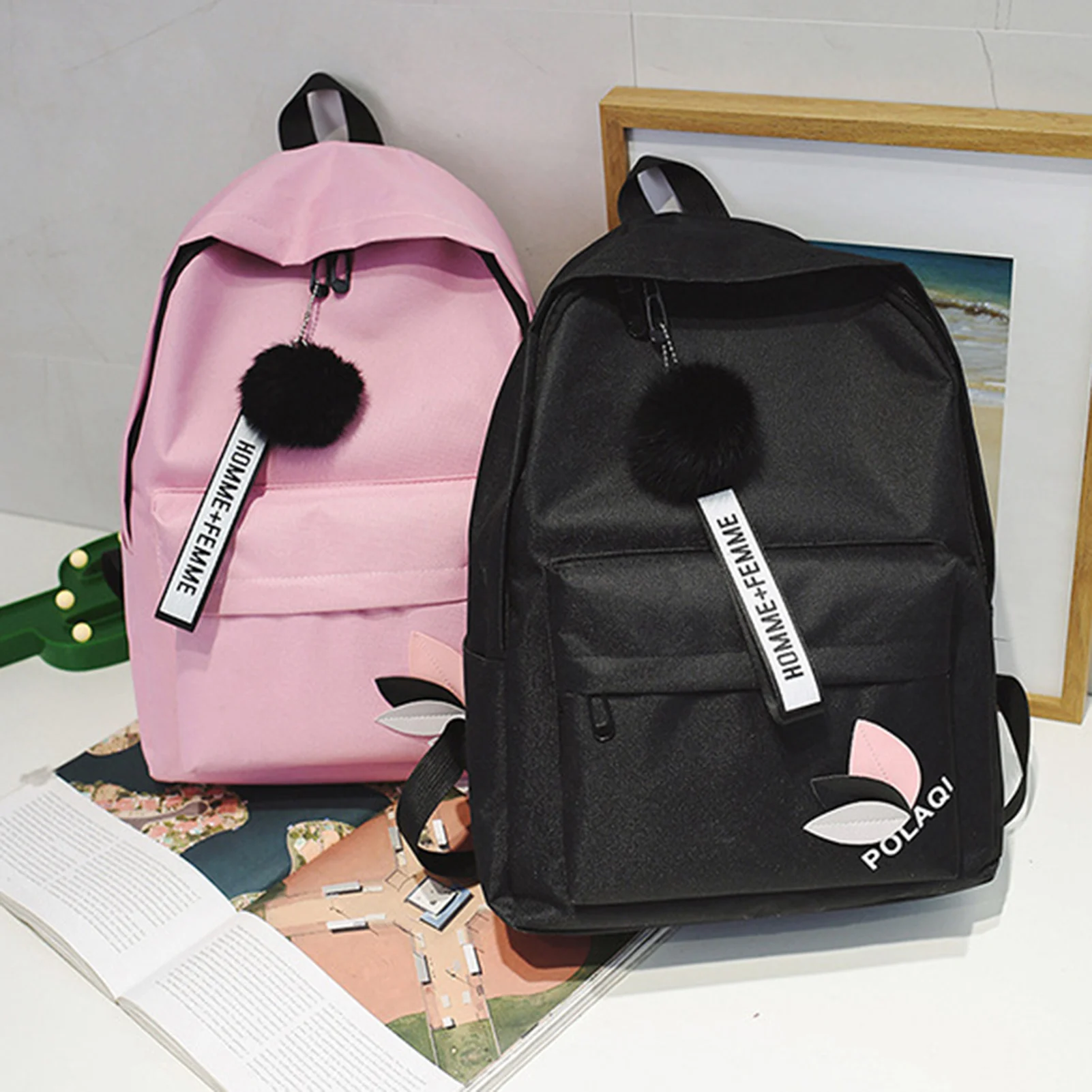 Women's Canvas Backpack for Junior High School Students Triangular Reinforcement Canvas Backpack Waterproof Canvas Backpack