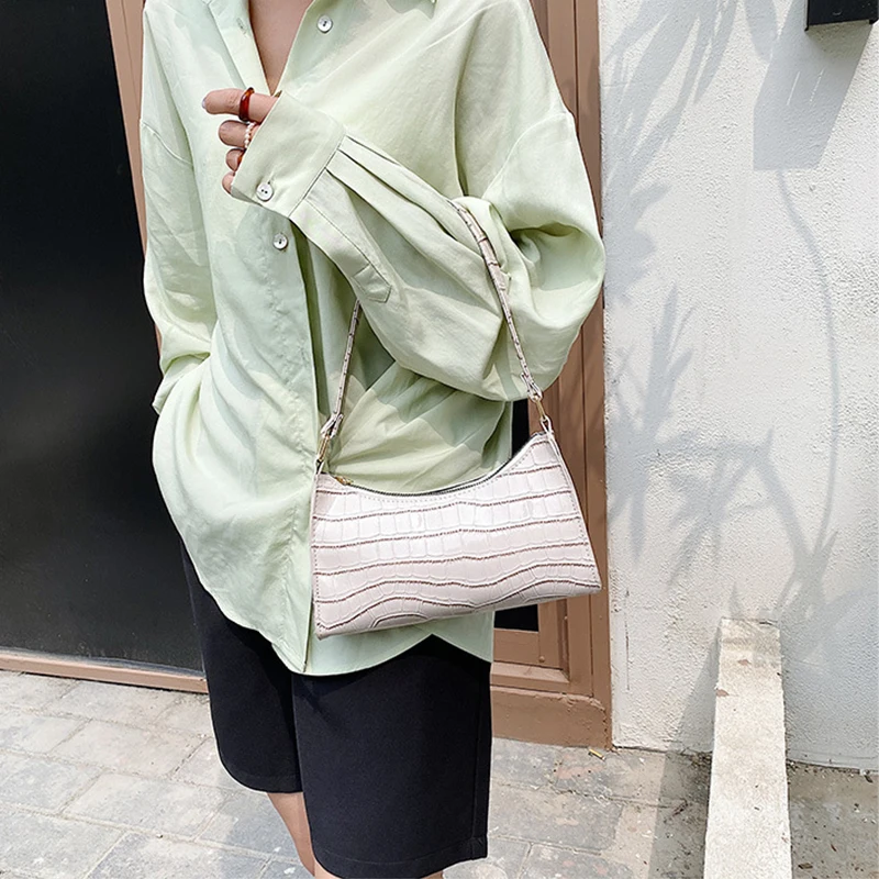 Retro Alligator Pattern Female Small Handbags and Purse Armpit Shoulder Bags High Quality PU Leather Ladies Clutch Totes Bag