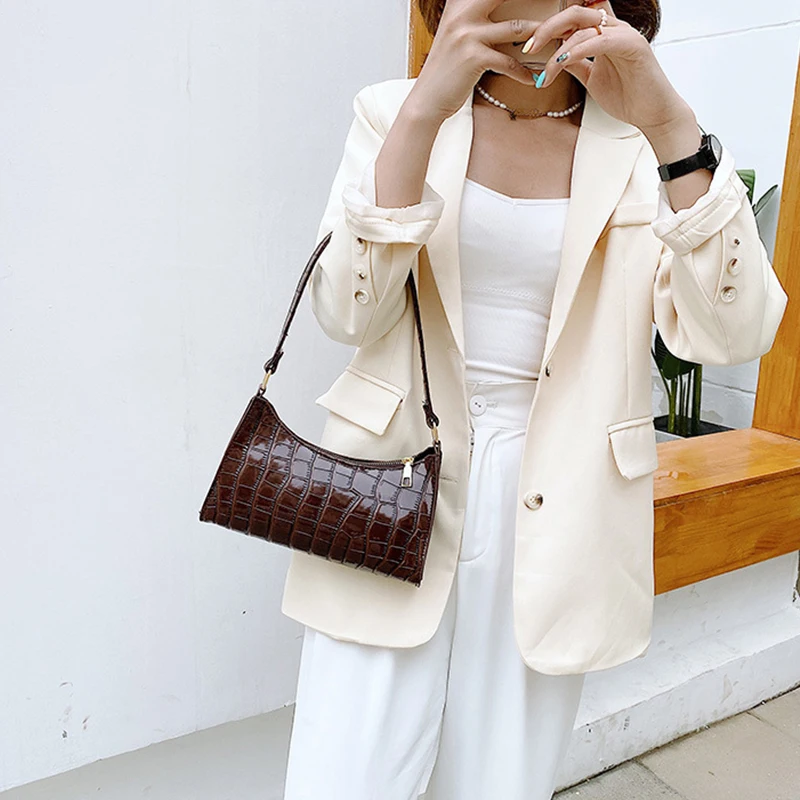Retro Alligator Pattern Female Small Handbags and Purse Armpit Shoulder Bags High Quality PU Leather Ladies Clutch Totes Bag