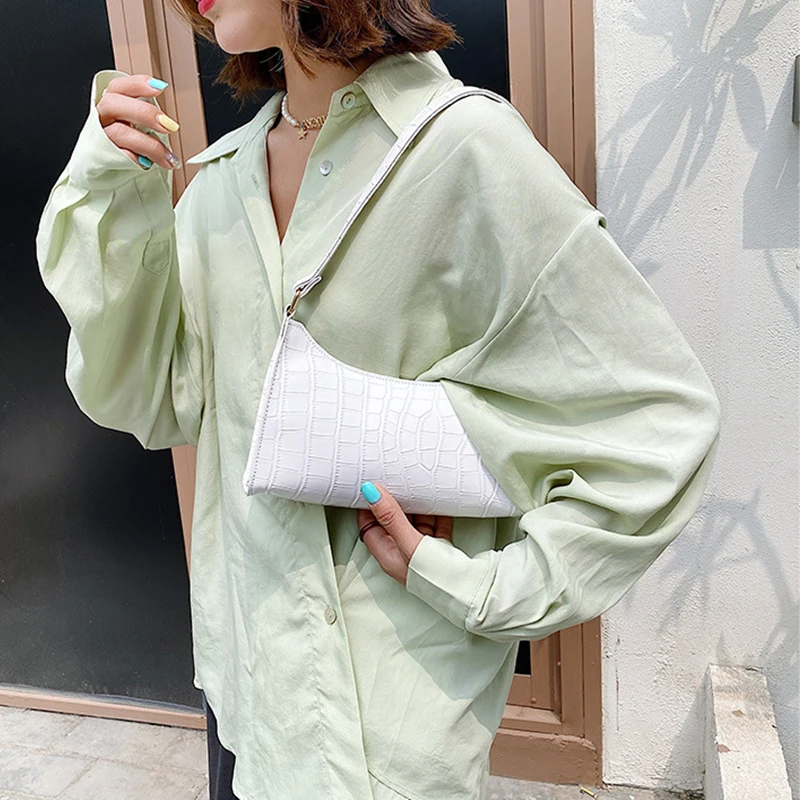 Retro Alligator Pattern Female Small Handbags and Purse Armpit Shoulder Bags High Quality PU Leather Ladies Clutch Totes Bag