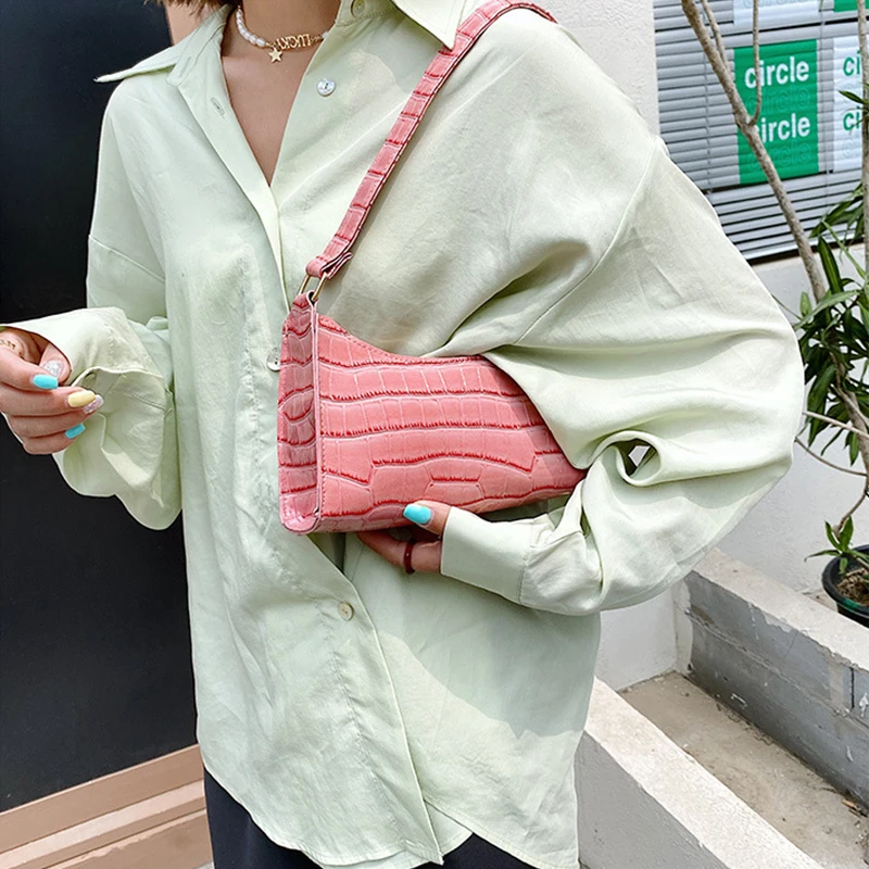 Retro Alligator Pattern Female Small Handbags and Purse Armpit Shoulder Bags High Quality PU Leather Ladies Clutch Totes Bag