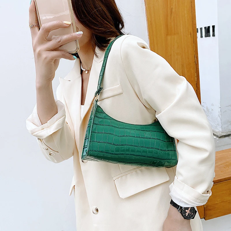 Retro Alligator Pattern Female Small Handbags and Purse Armpit Shoulder Bags High Quality PU Leather Ladies Clutch Totes Bag