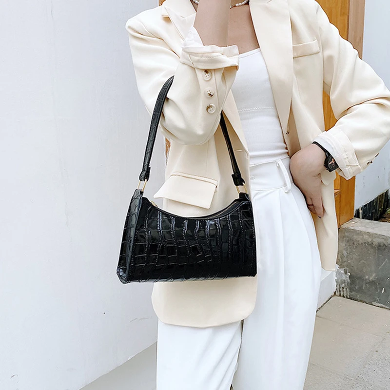 Retro Alligator Pattern Female Small Handbags and Purse Armpit Shoulder Bags High Quality PU Leather Ladies Clutch Totes Bag
