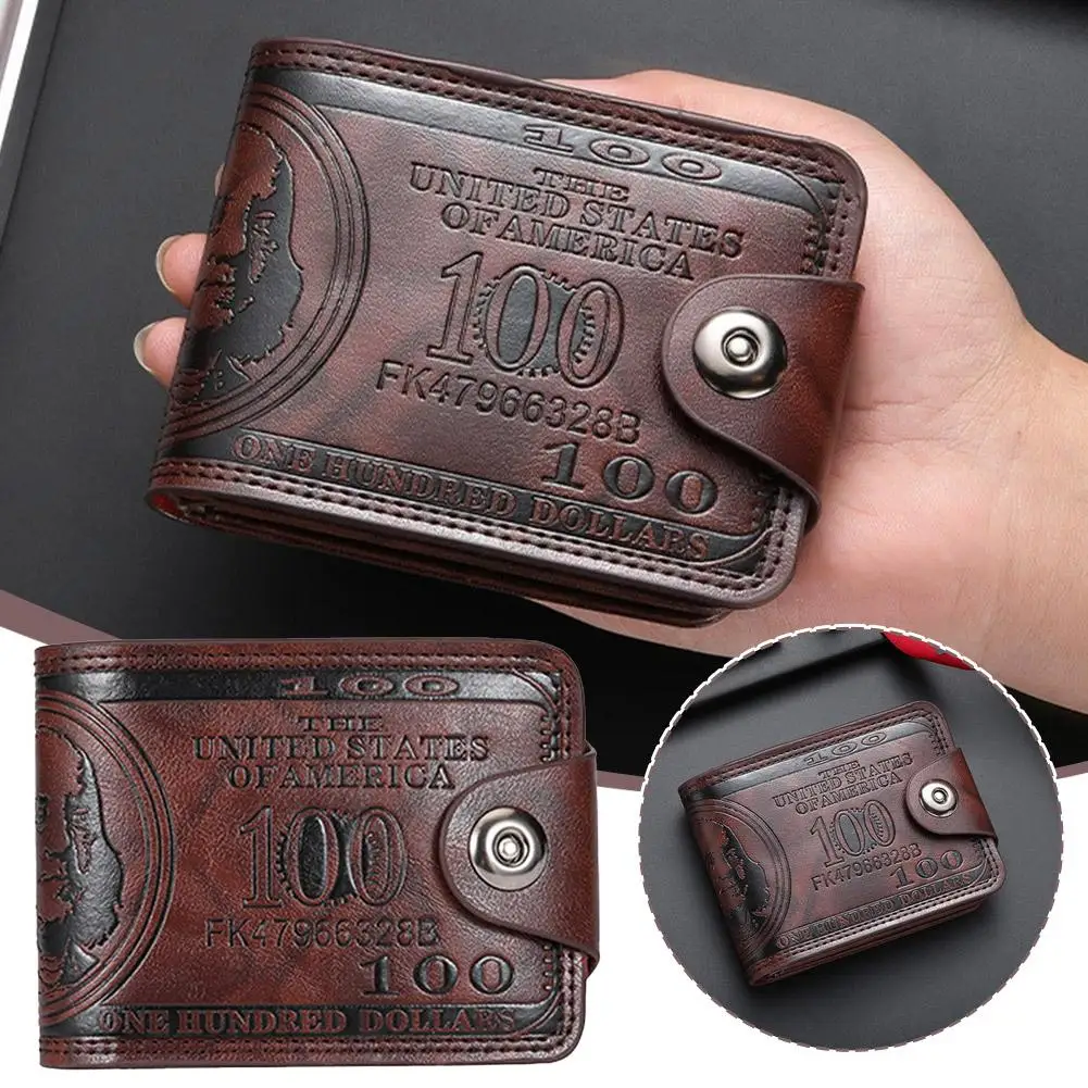 Vintage 100 Dollar Pattern Men Wallet PU Leather Short Bifold Purse Multi Card Holder Hasp Coin Bag For Men