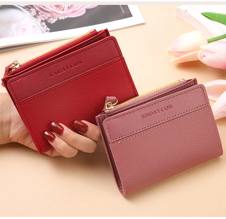 Factory Wholesale Short Women's Zipper Wallet Matte Versatile Purse Versatile Multi-Card Slot Small Money Clip Storage Bag