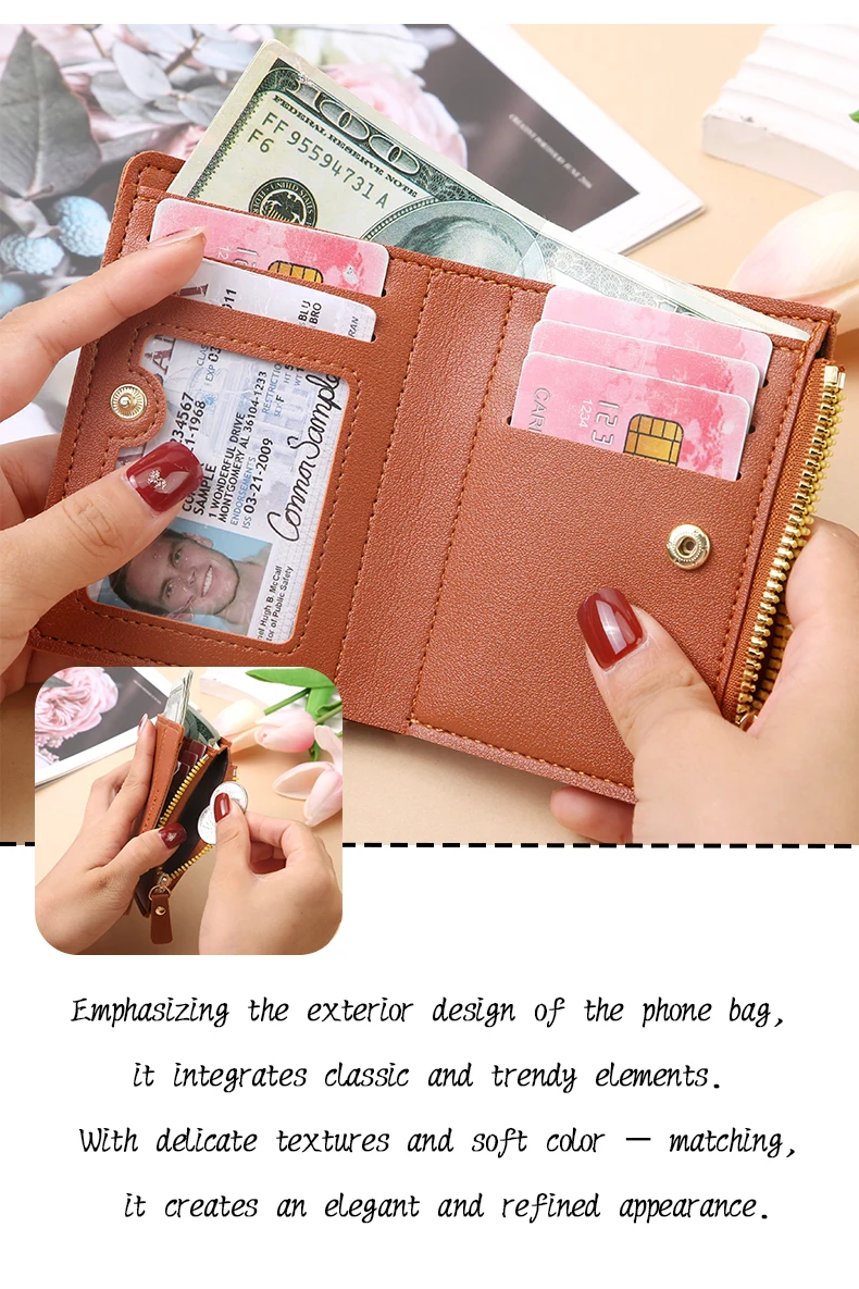 Factory Wholesale Short Women's Zipper Wallet Matte Versatile Purse Versatile Multi-Card Slot Small Money Clip Storage Bag