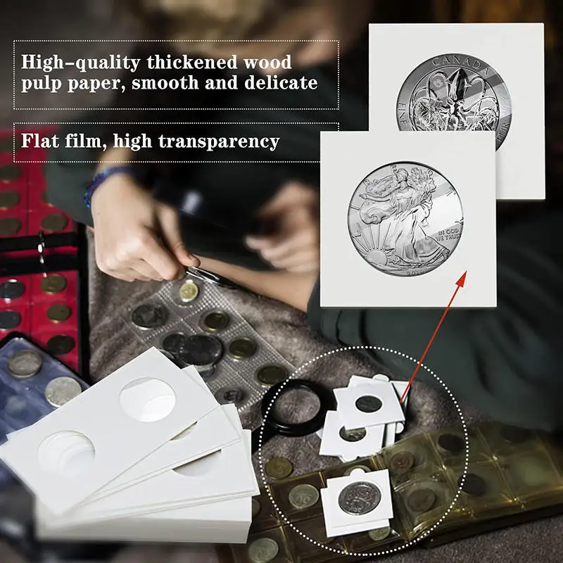 50PCS Square Cardboard Case Coin Album Commemorative Coin Paper Protective Clip Coin Supplies Storage 20.5/23/25/27.5/31.5/40mm