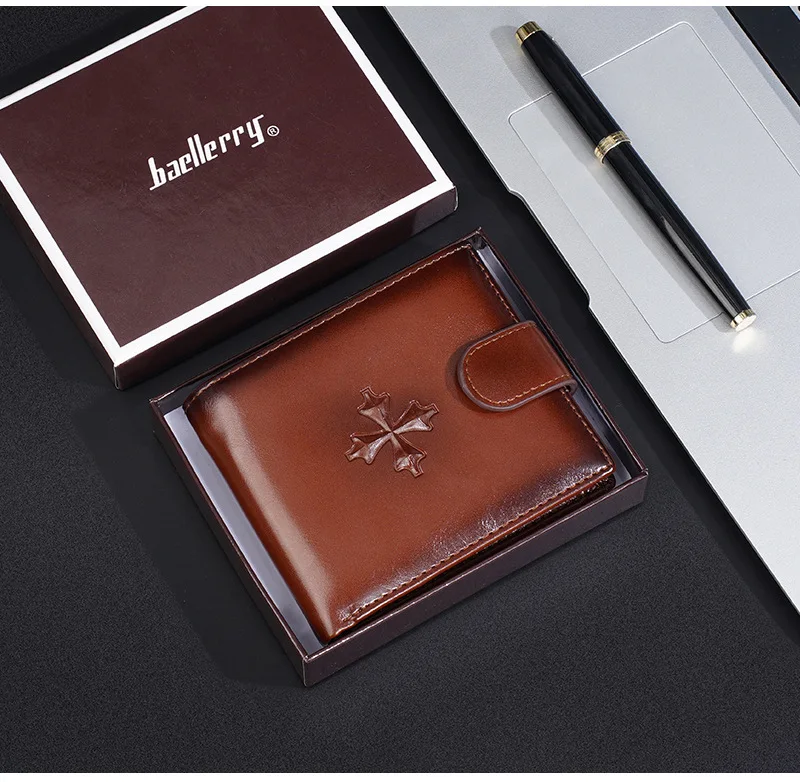 Baellerry Luxury Men's Short Wallet Vintage Logo Print Zipper Card Holder with Coin Pocket Male Purses
