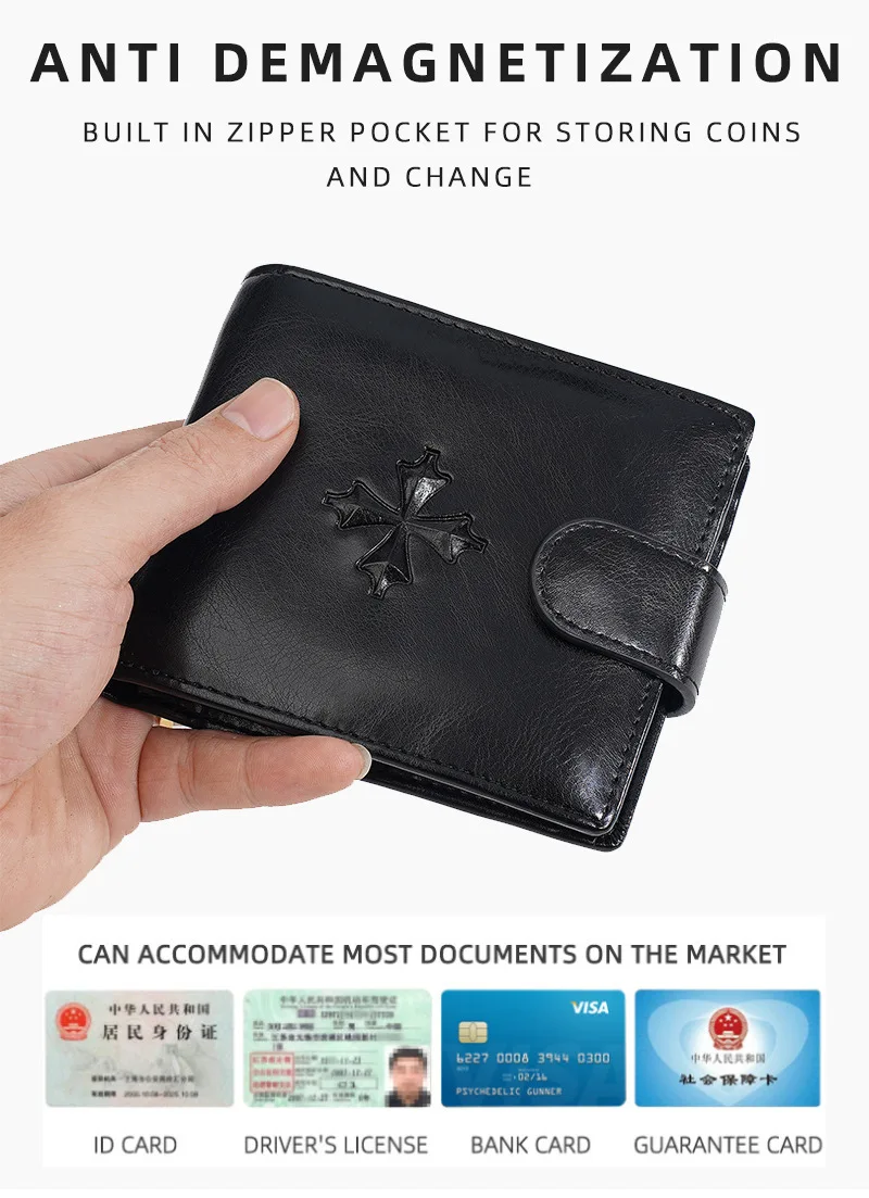 Baellerry Luxury Men's Short Wallet Vintage Logo Print Zipper Card Holder with Coin Pocket Male Purses